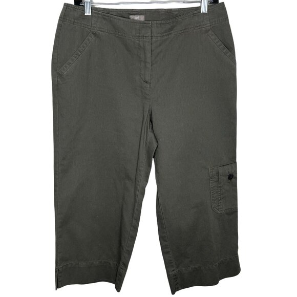 J Jill Petite 10P Olive Green Cropped Wide Leg Cotton Chino Pants - Picture 1 of 12